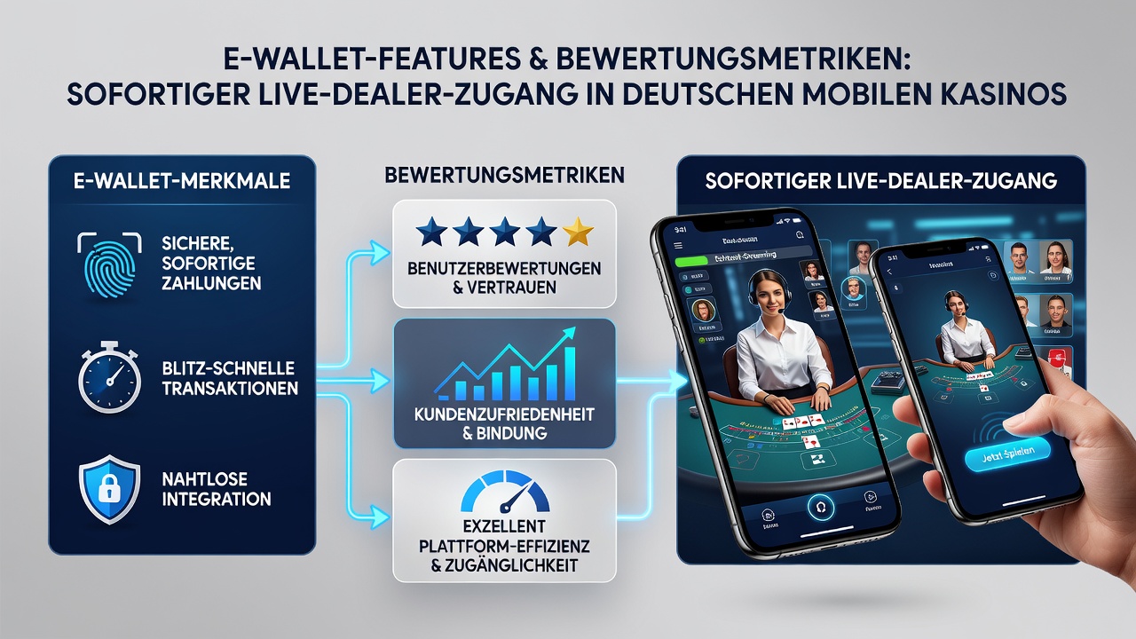 Illustration von Live-Dealer-Spielen auf mobilen Geräten mit E-Wallet-Transaktionen in deutschen Casinos