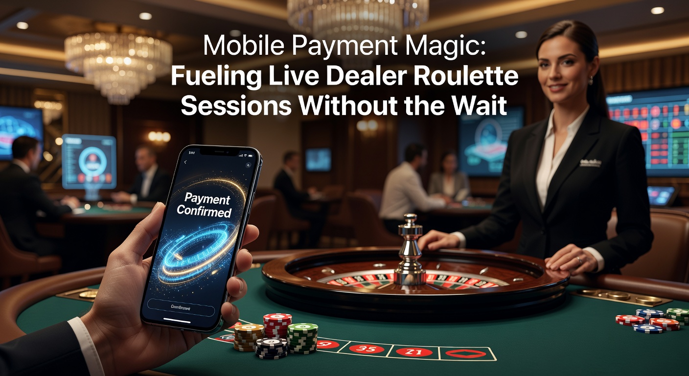 Live-Roulette-Tisch mit Dealer und Spielern, neben einem Smartphone das eine erfolgreiche mobile Zahlung bestätigt, symbolisierend Wartezeitfreiheit