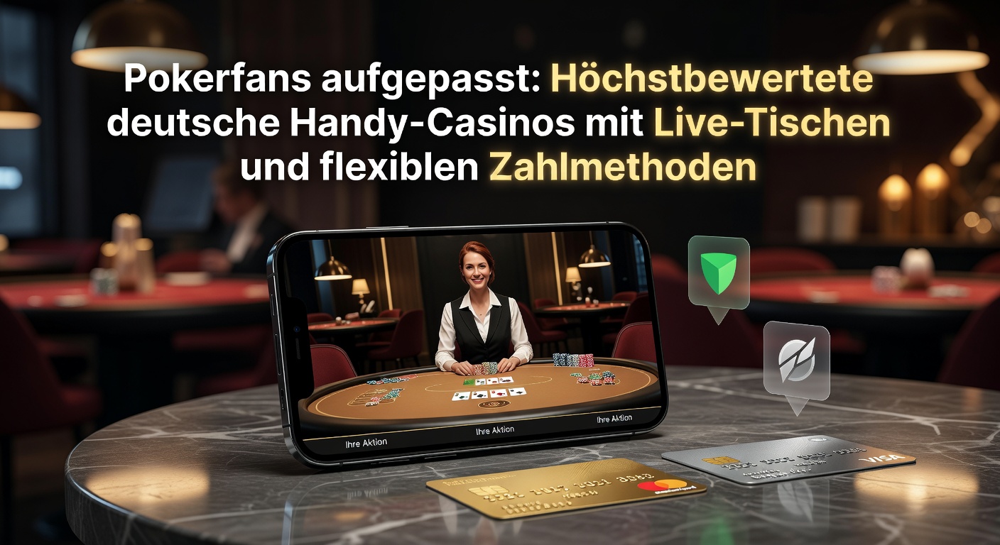 Pokerfans genießen Live-Tische auf dem Handy in einem deutschen Casino-App, mit Karten und Chips im Vordergrund